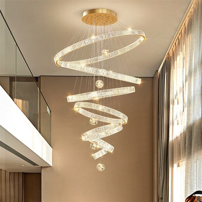 中空大吊灯水晶吊灯LOFT复式楼后现代轻奢客厅灯别墅楼梯高档吊灯