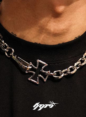 项链男镂空十字架颈炼短款欧美嘻哈百搭个性小众潮女生古巴链情侣