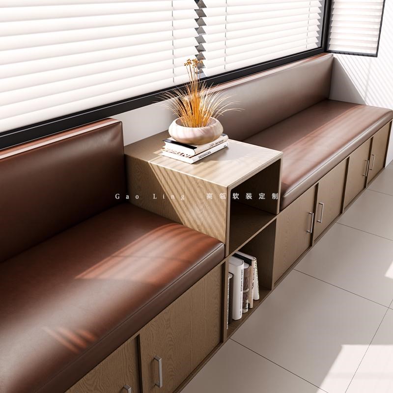 2024复古油蜡皮防污免洗卡座靠背软包坐垫沙发玄关海绵垫定制防滑