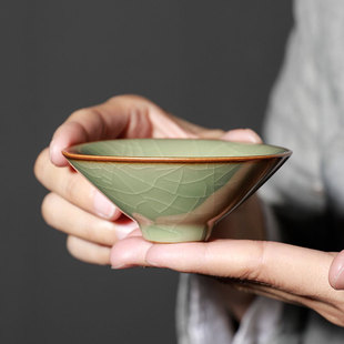 哥窑冰裂纹茶杯可养开片斗笠杯单杯功夫品茗杯单个茶具主人杯茶盏