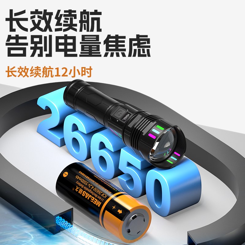 爱格生激光炮超亮强光手电筒家用充电户外远射超长续航耐用大功率