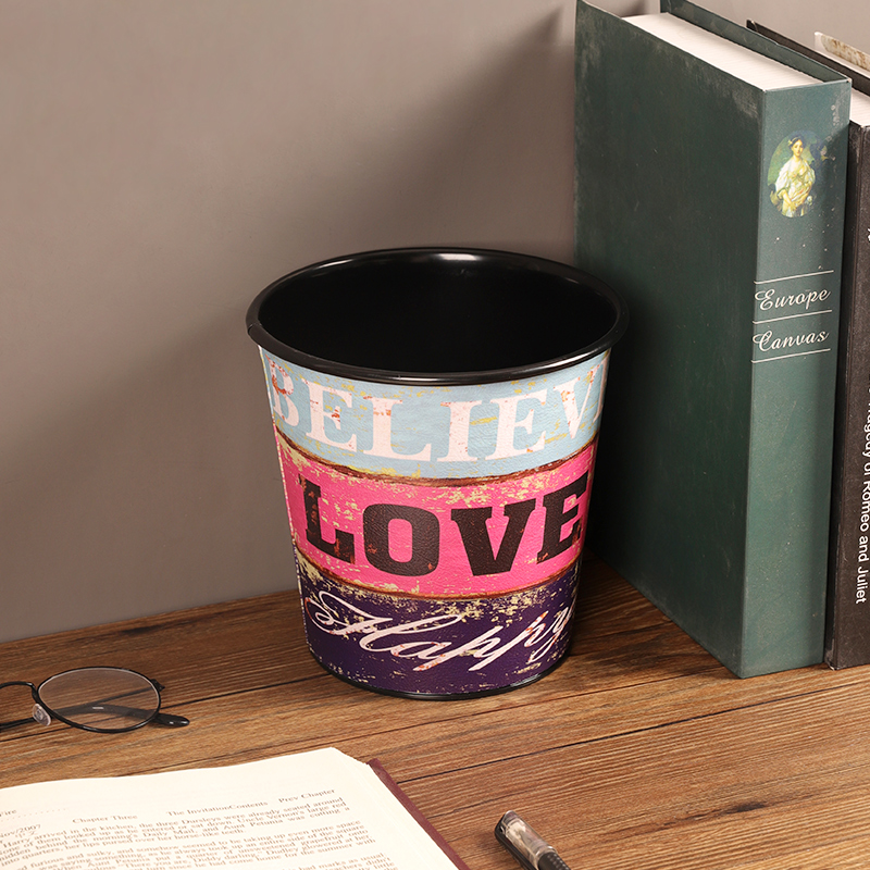 创意桌面垃圾桶无盖家用餐桌茶几小号可爱铁艺小桶桌上废纸篓定制