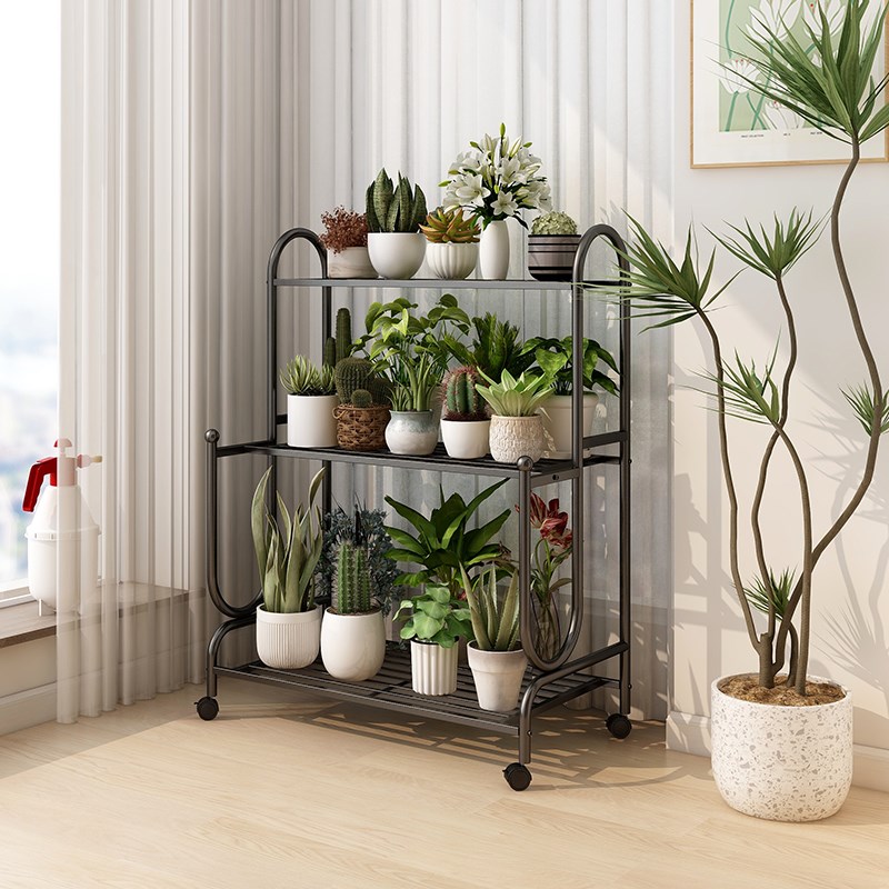 阳台落地式多层铁艺花架客厅大容量多肉置物架家用可移动花盆托架