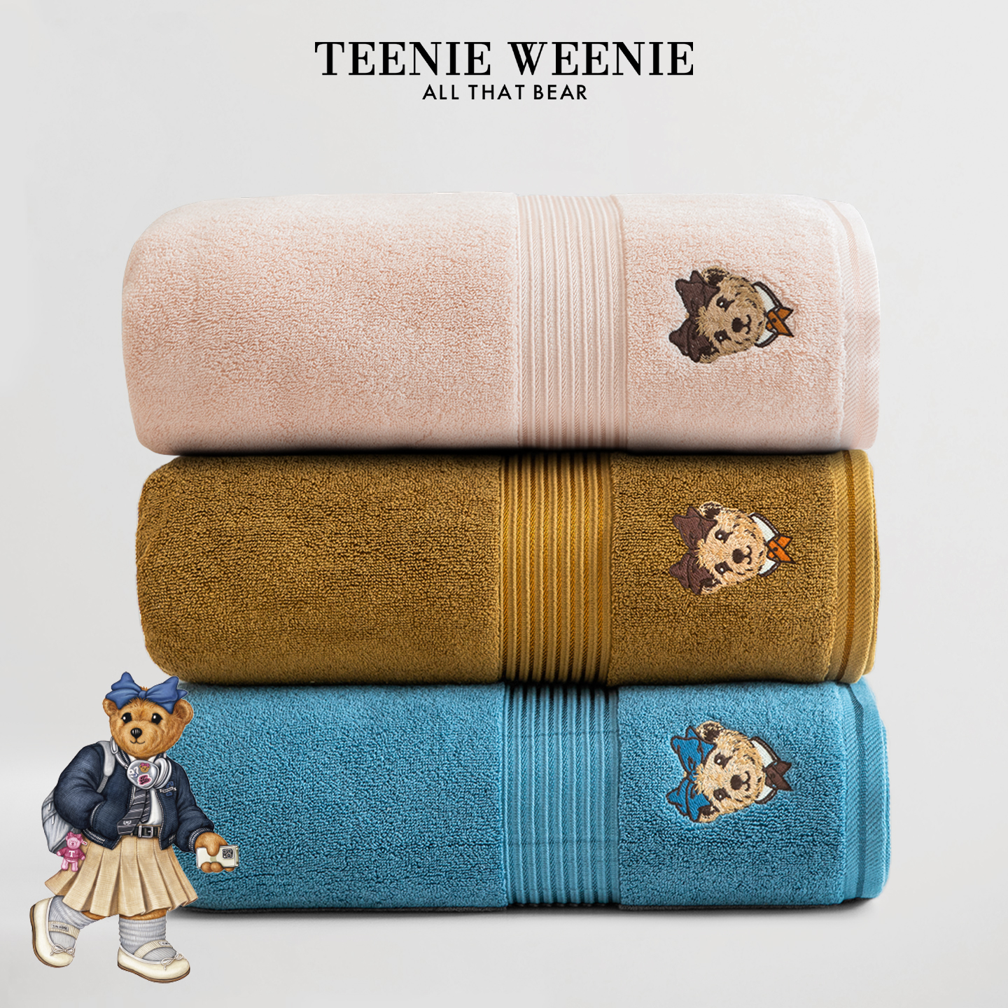 TeenieWeenie小熊纯棉浴巾高级家用吸水大毛巾全棉成人洗澡裹巾女