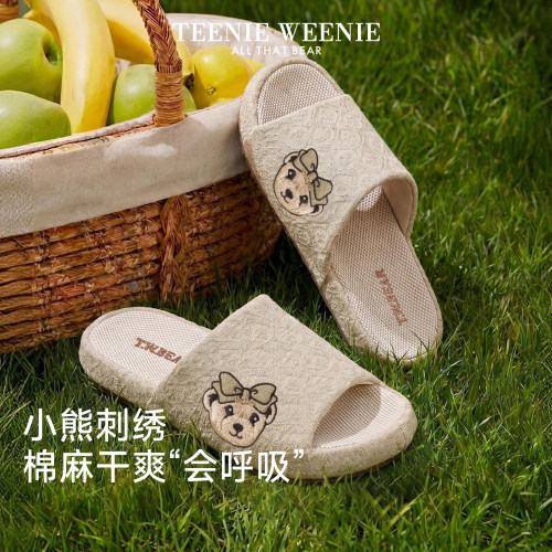 TeenieWeenie小熊刺绣亚麻拖鞋女