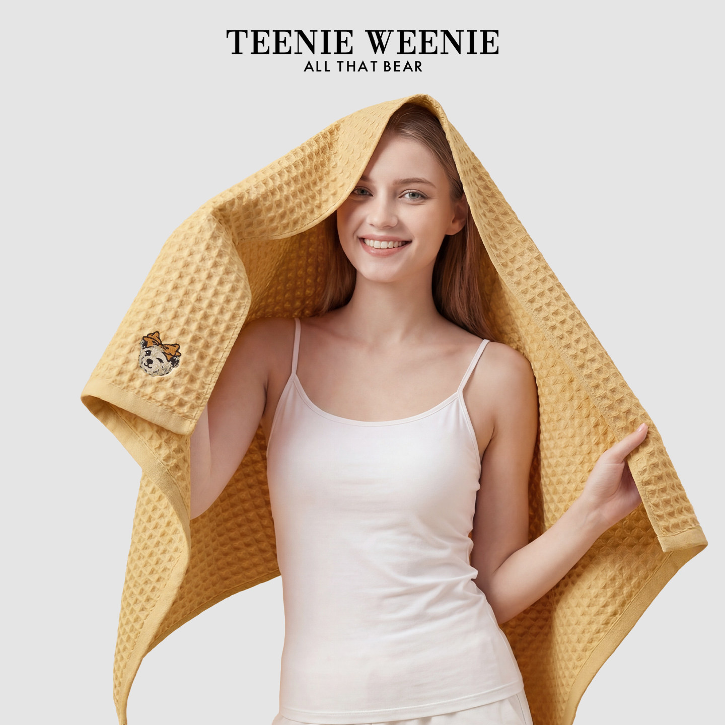TeenieWeenie小熊刺绣华夫格全棉浴巾家用纯棉毛巾情侣洗澡裹巾女