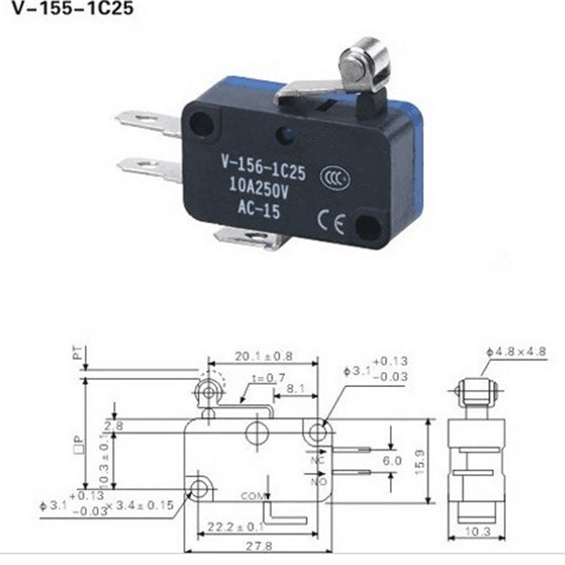 微动开关 OV-155-1C25同V-155-1C25 银点 带短轮 限位 行程开关