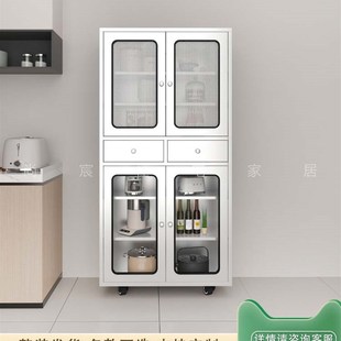 餐柜厨房整体橱柜碗盘柜透气收纳柜微波炉置 不锈钢餐柜茶水柜老式