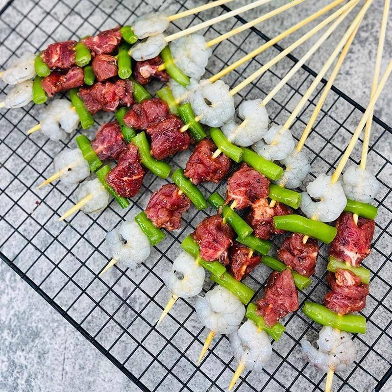 新货虾仁牛排肉串商用新鲜牛肉串烧烤油炸食材铁板虾仁串半成品