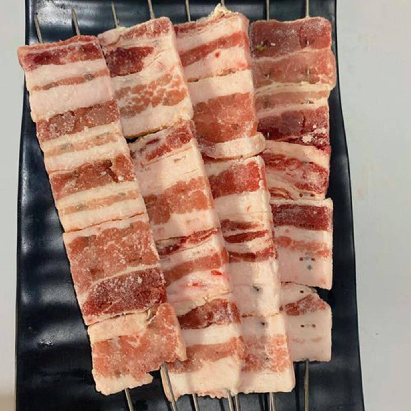 新货双钢签五花肉串厚切商用冷冻半成品猪肉串油炸烧烤食材烤肉串