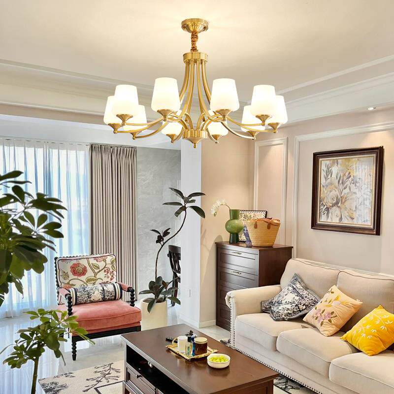 美式复古客厅吊灯简约大气全铜主卧室书房乡村田园玻璃中古灯具