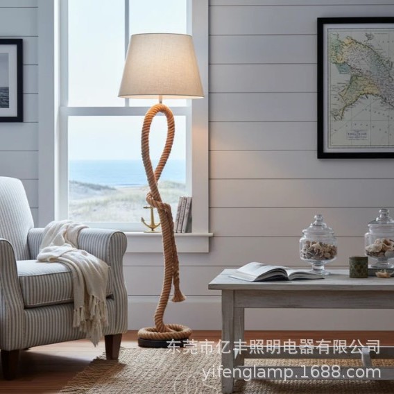 跨境创意绳结落地灯美式简约风格脚踏开关麻绳卧室书房落地灯北欧