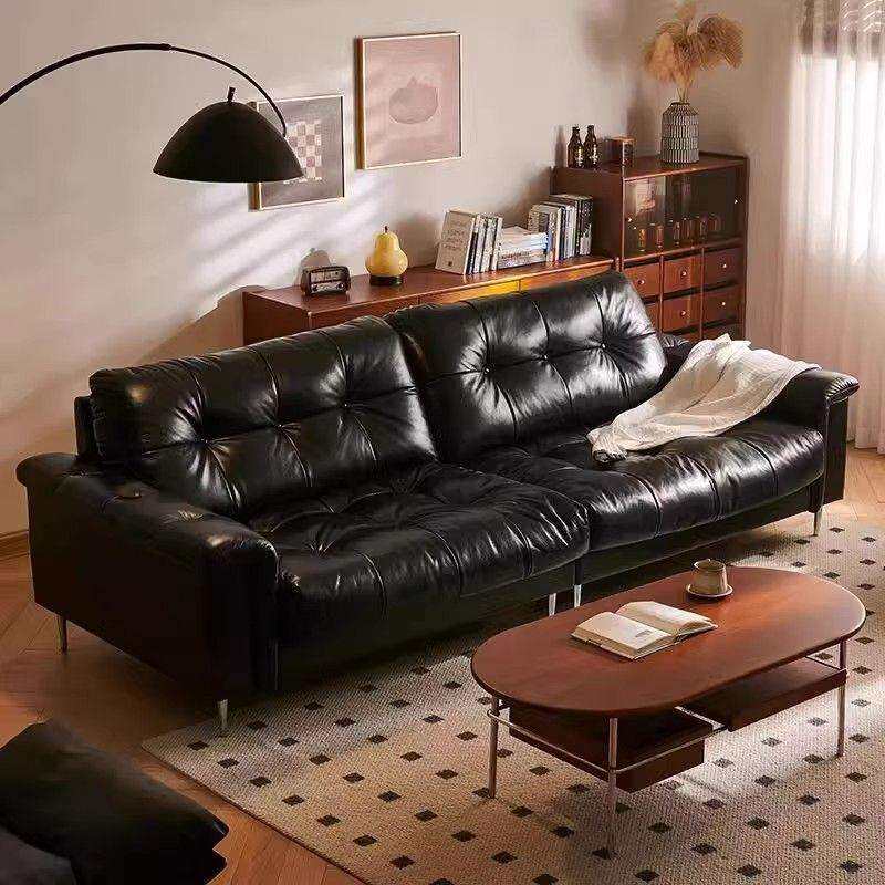 意式极简真皮沙发中古风客厅大小户型法式复古直排星云油蜡皮沙发