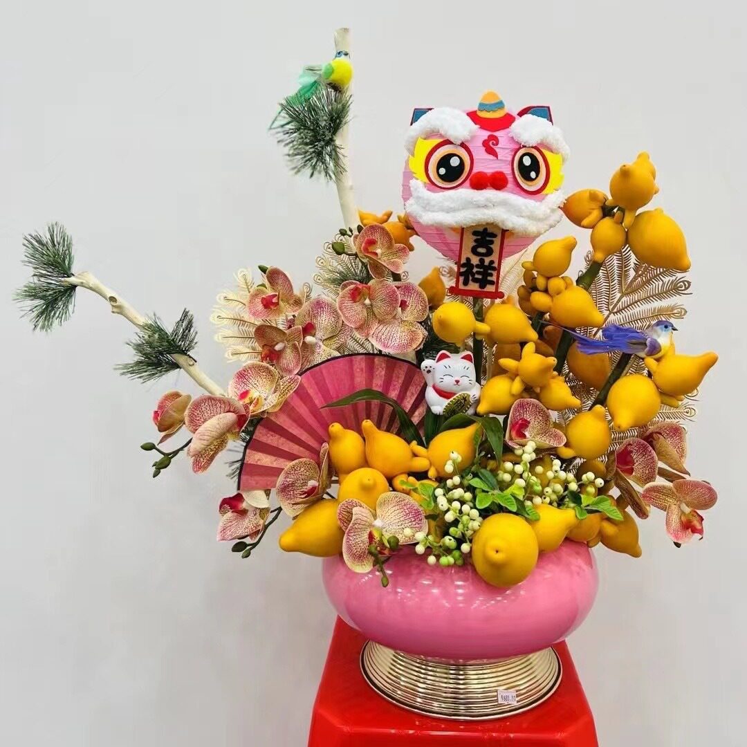32cm圆弧盘电镀盆铁艺蝴蝶兰花盆花器金属盆器仿真花新中式摆件