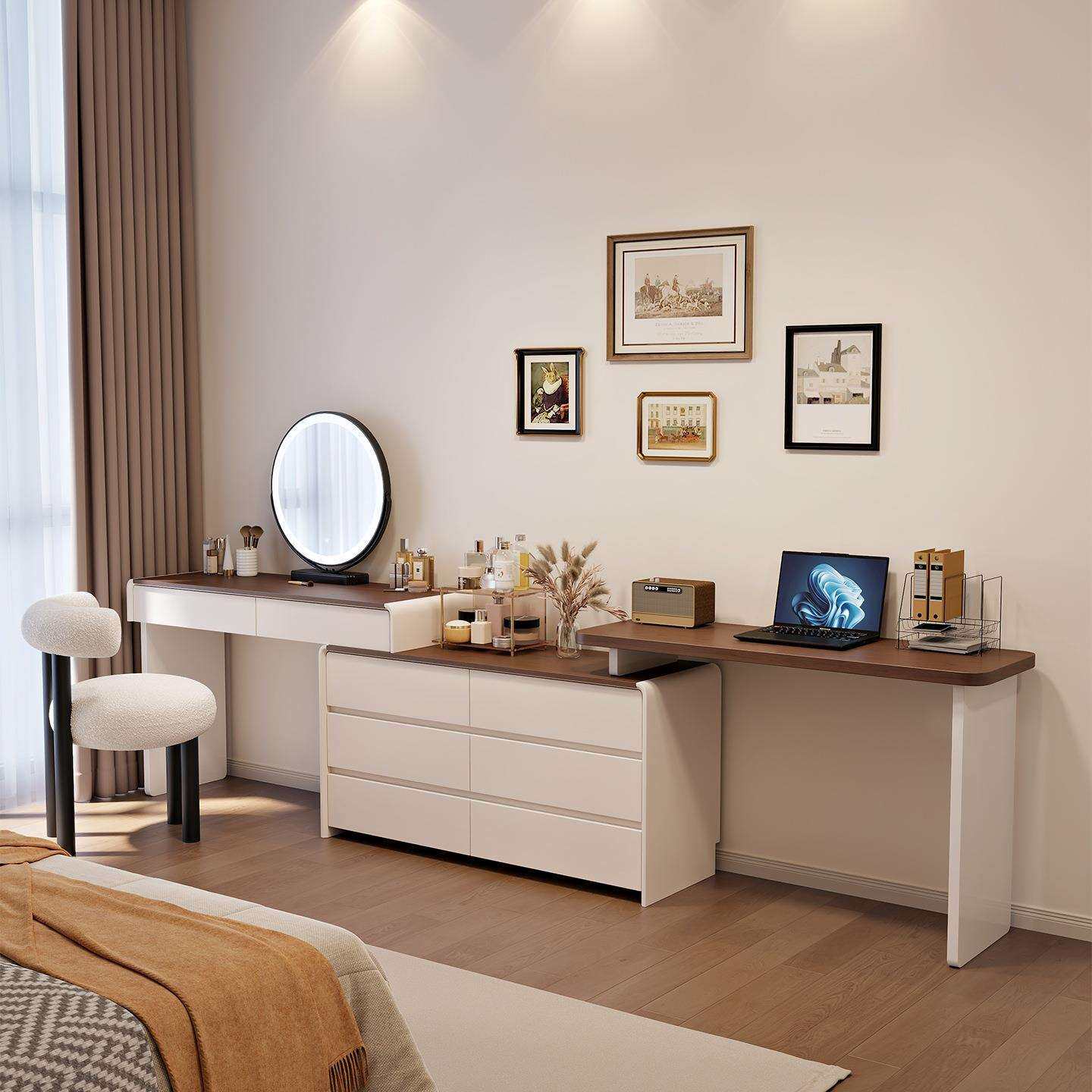 2025新款梳妆台斗柜一体书桌卧室简约现代电脑桌实木柜化妆收纳柜