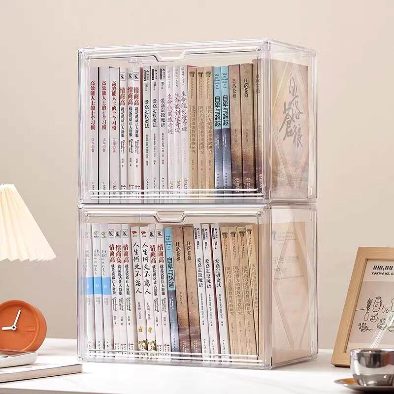 书架桌面儿童置物架简易透明书桌旁防尘自由组合书本亚克力收纳盒