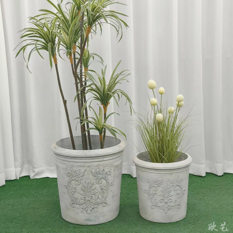 复古水泥高款花盆欧式敞口绿植花器镁泥组合盆器景观设计装饰花瓶