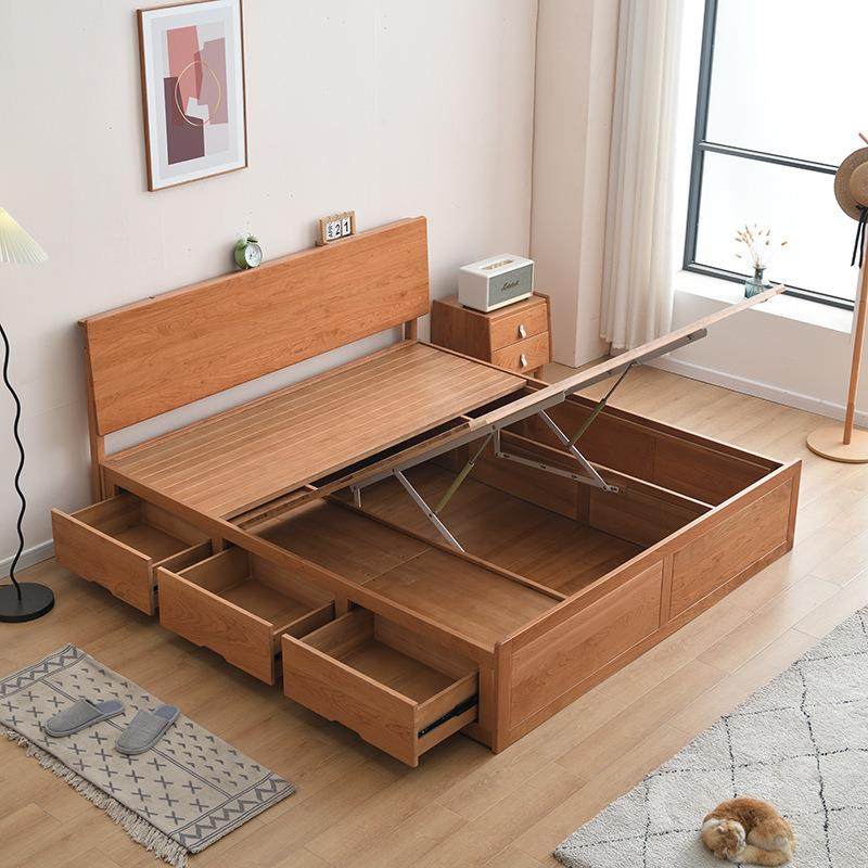 樱桃木实木床北欧抽屉收纳储物高箱床1.5米侧开主卧床1.8米双人床
