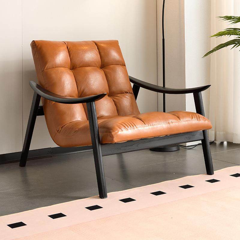 单人白蜡木懒人沙发椅凤客厅阳台实木休闲躺椅油蜡皮全实木