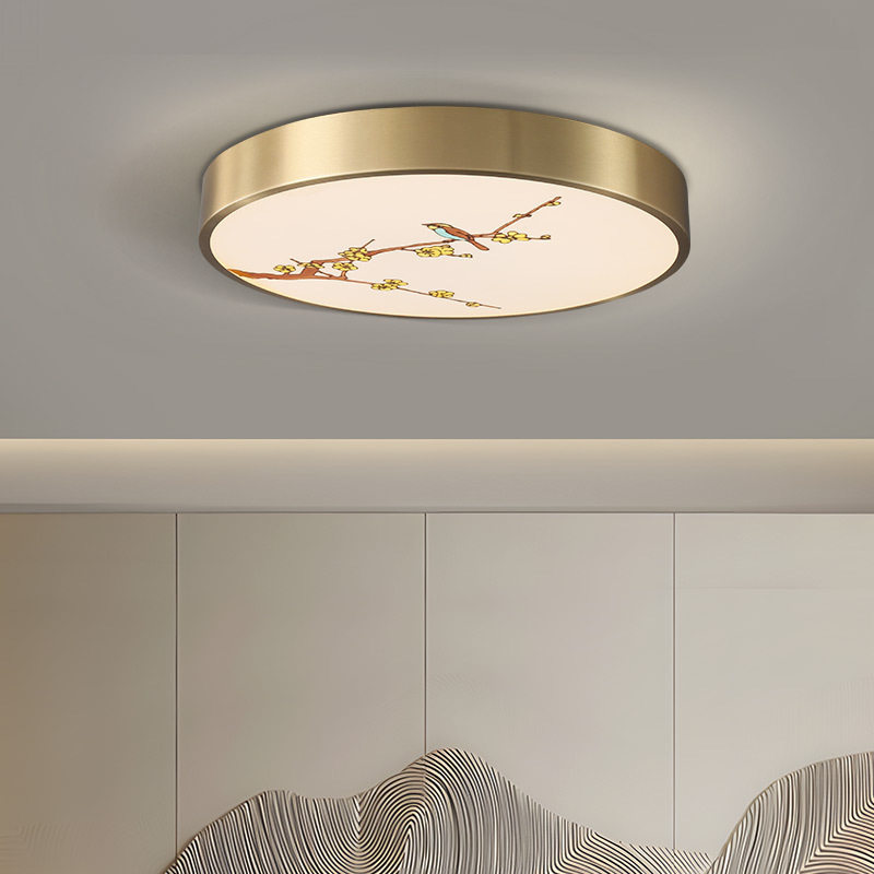 全铜新中式led灯吸顶灯卧室灯圆形新款主卧房间书房餐厅阳台过道