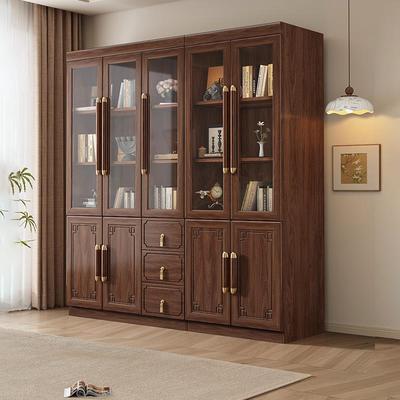 黑胡桃木书柜全实木书架落地置物架一体靠墙书房储物柜客厅展示柜