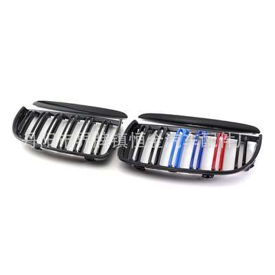 适用于宝马3系E90E91进气格栅05-08改装三色单双杠前脸中网