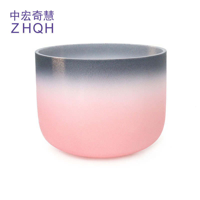 黑色粉色渐变磨砂水晶歌唱碗水晶音乐钵瑜伽音疗打击乐器颂钵