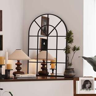 网红复古拱形格子镜壁炉窗户镜子墙面装饰镜家用法式艺术镜定制