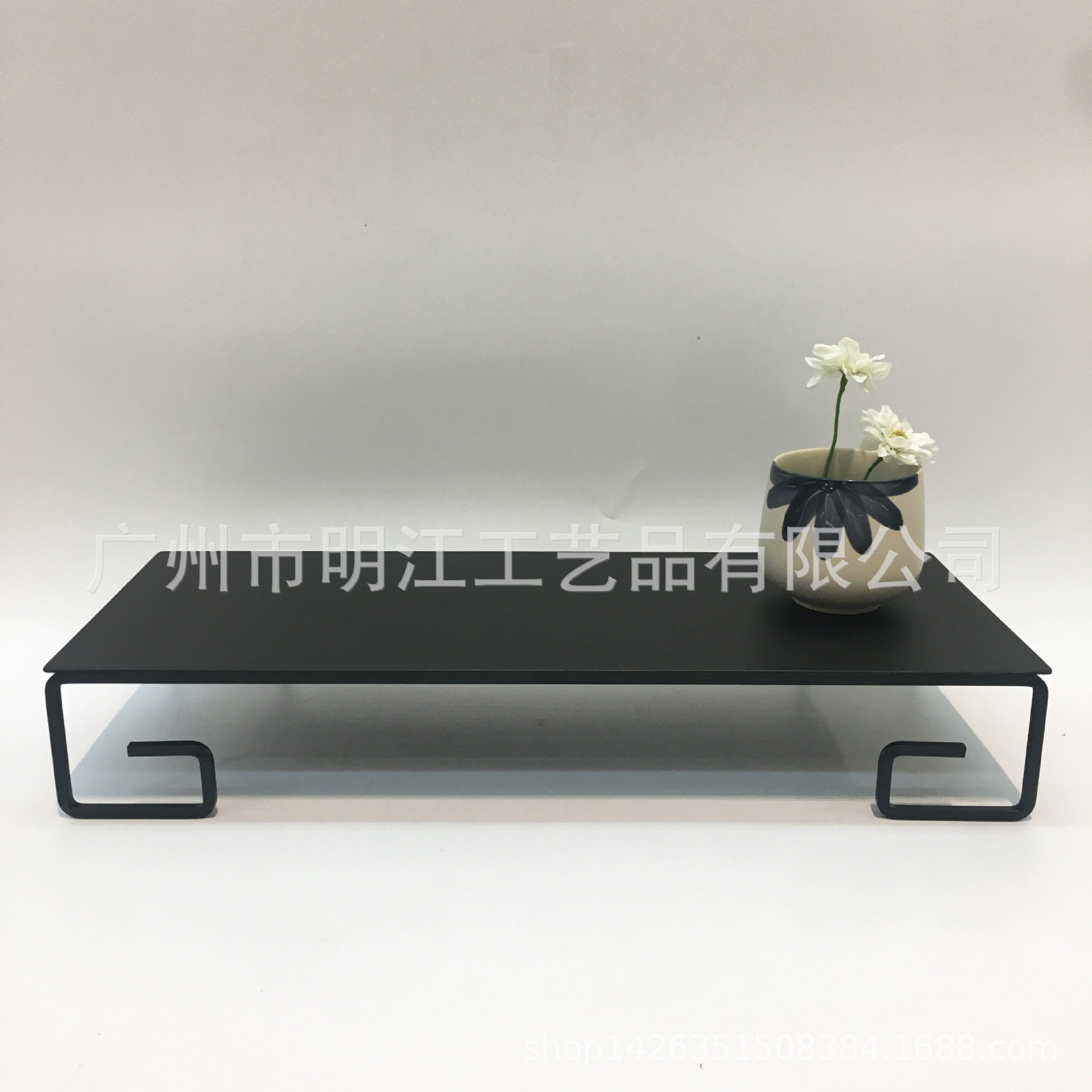 新中式铁艺托盘摆件客厅茶室收纳样板房软装装饰置物架玄关迎客松