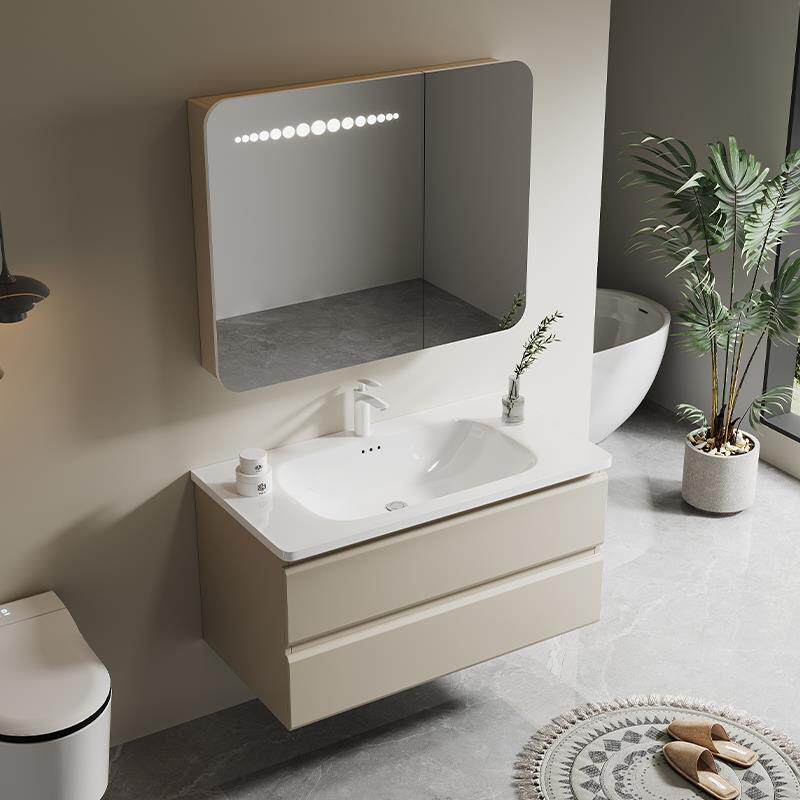 A9L蜂窝铝不锈钢浴室柜大抽屉式收纳柜防水防潮陶瓷一体盆灯光感