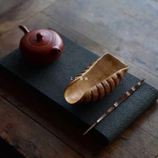 精磨卷叶形老竹根茶则手工文玩老竹茶荷竹茶则赏茶荷茶道零