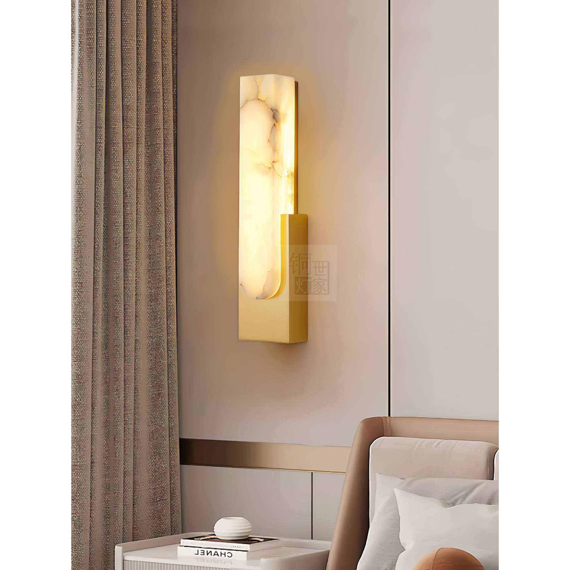 新中式全铜壁灯客厅背影墙灯现代简约北欧云石壁灯卧室过道楼梯灯