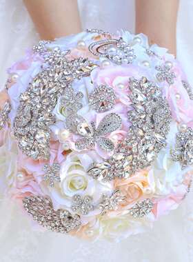 满钻新娘手捧花蝴蝶新娘手捧花水钻婚礼捧花手工花直销w304