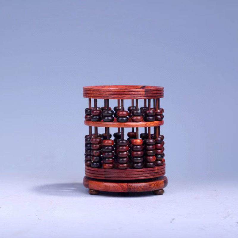 红酸枝迷你珠算笔筒可旋转家居办公室创意摆件送礼佳品