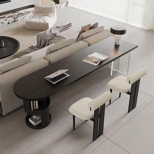 法式 极简书桌实木双人学习桌电脑桌松木横厅沙发后长条桌办公桌子