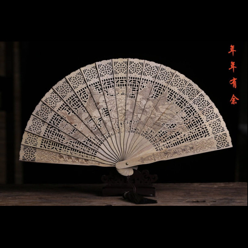 金丝楠木扇子摆扇工艺扇人物像鱼虫鸟兽山水花卉木质折扇批发