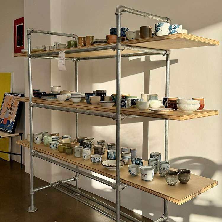 美式铁艺海洋板货架置物架复古书架收纳架精品展示架落地陈列架子