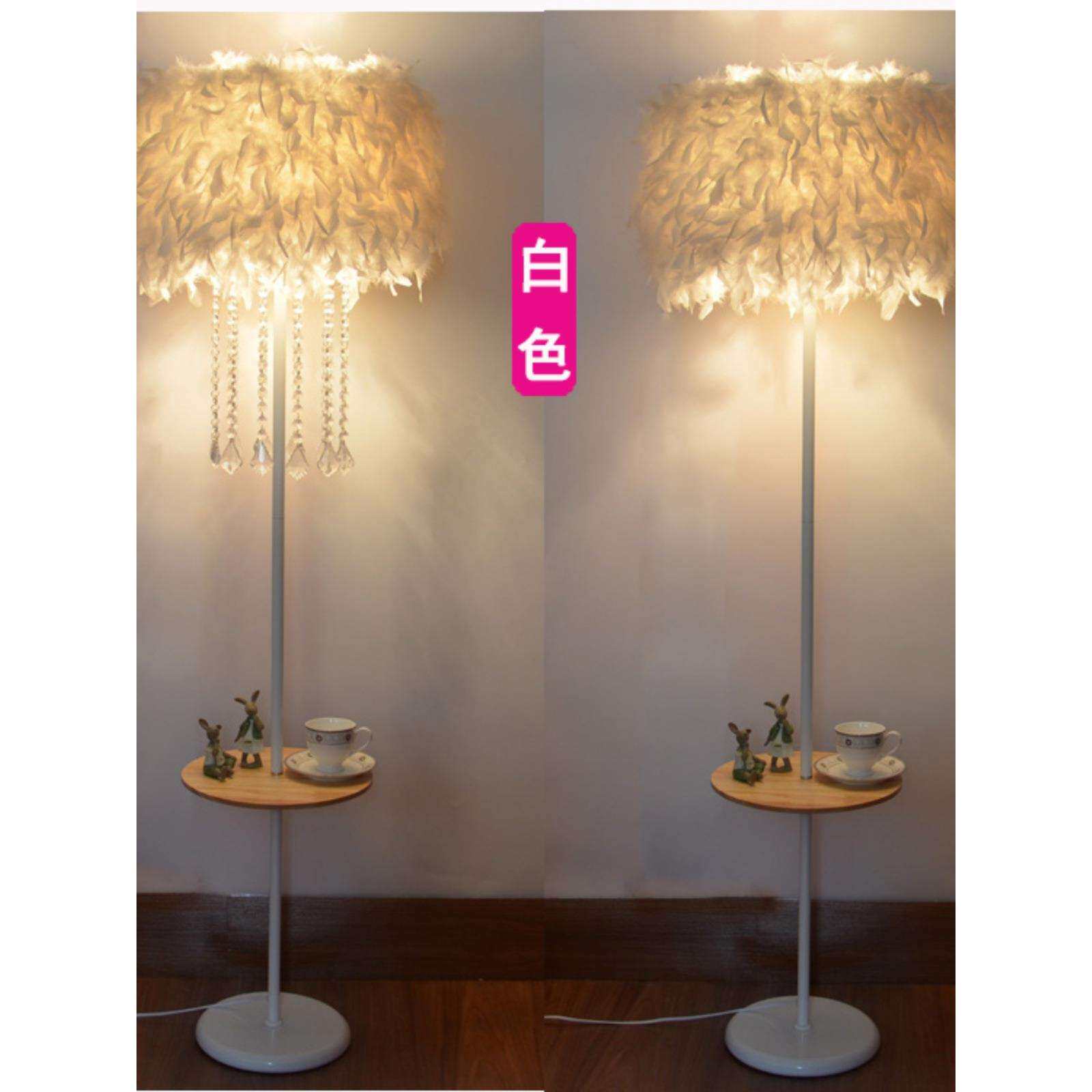 网红水晶羽毛白色立式落地灯婚庆客厅书房卧室床头台灯主播补光灯