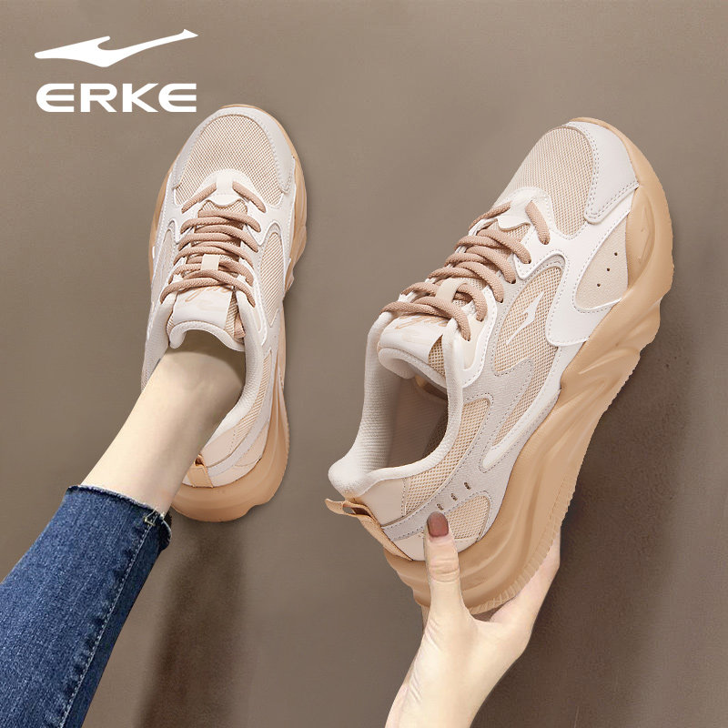 鸿星尔克女鞋2026新款春秋季初中生学生网面透气休闲运动老爹鞋子