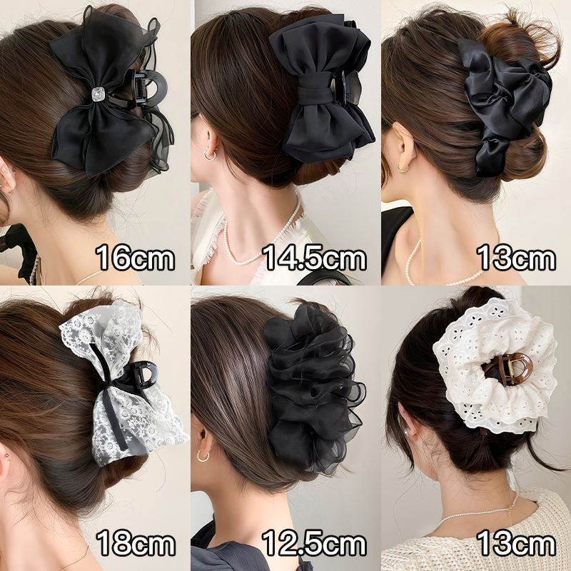 黑色网纱蝴蝶结抓夹女大号
