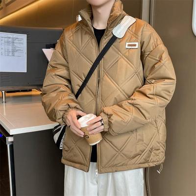 大码菱格宽松棉服冬季轻薄立领男