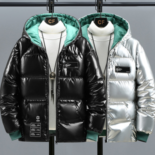 加绒加厚棉服外套男2024秋冬季 亮面连帽棉袄潮牌宽松羽绒棉衣 新款