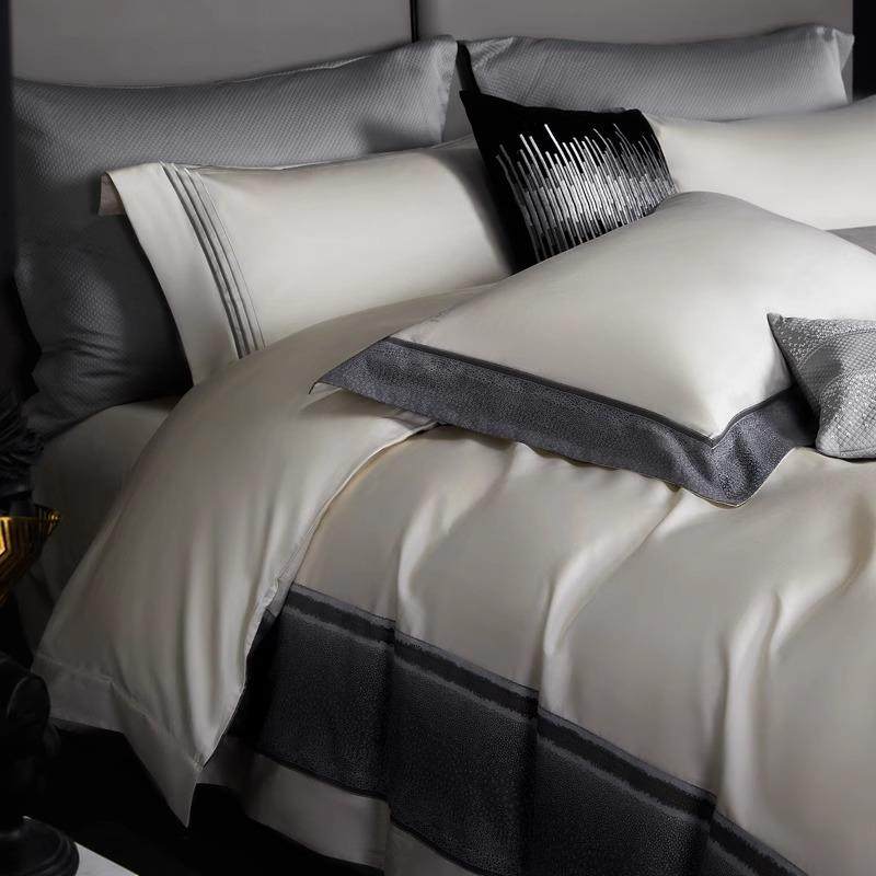 顶奢定织supima匹马棉纯色四件套色织提花高端样板房全棉床上用品