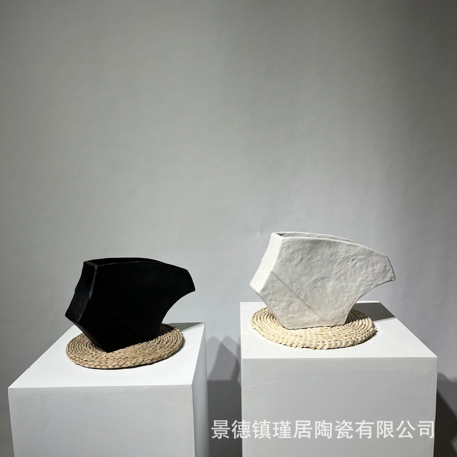 简约陶瓷手工花瓶客厅、桌面、玄关、落地摆件新中式刷白插花瓶