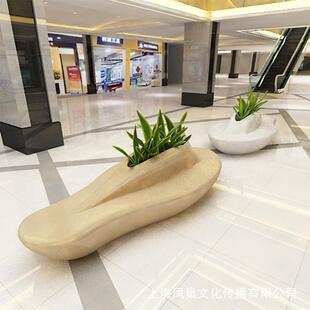 实木座椅商场休闲椅中岛异形玻璃钢坐凳室内美陈公共休息区等候椅