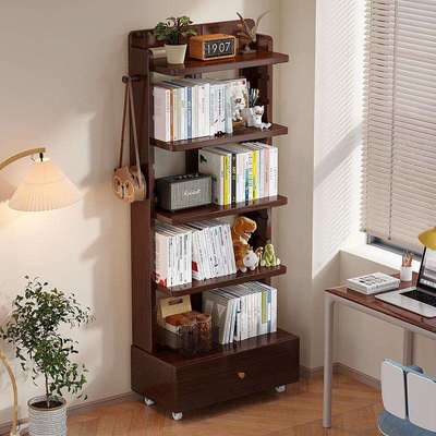 简易落地书架一体靠墙可移动儿童收纳置物架客厅轻奢高级感书柜