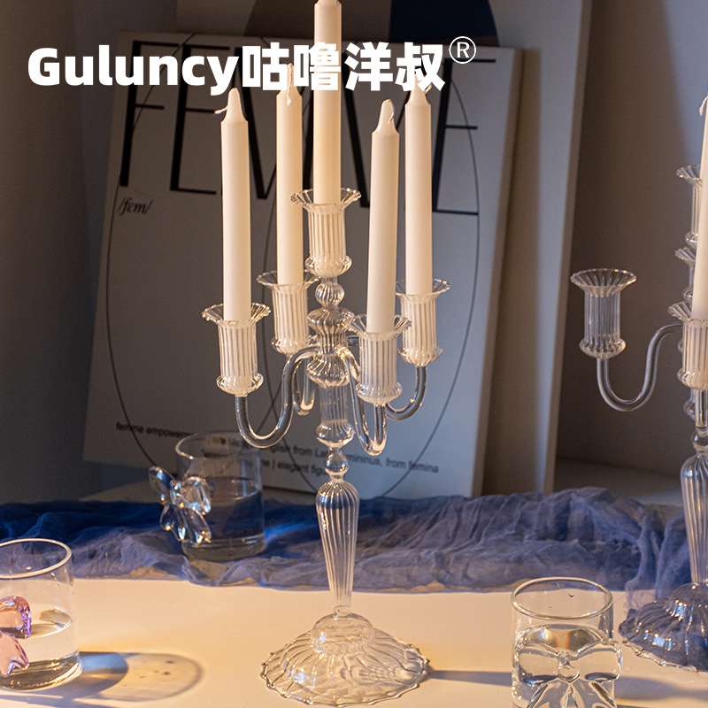 轻奢婚庆道具透明玻璃烛台家居派对婚礼聚会西餐厅餐桌装饰摆件