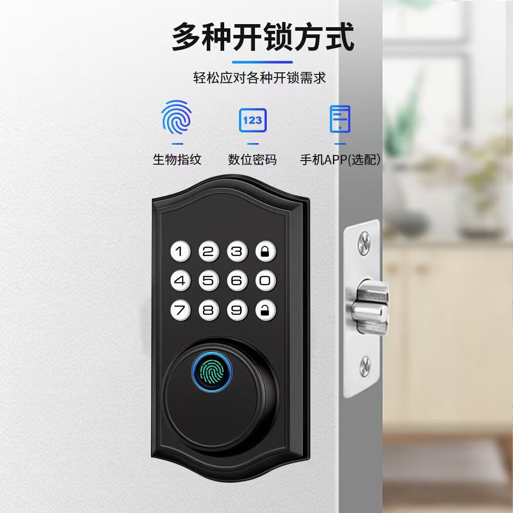 跨境美式呆锁房门卧室指纹密码木门办公室门指纹密码锁速开智能锁