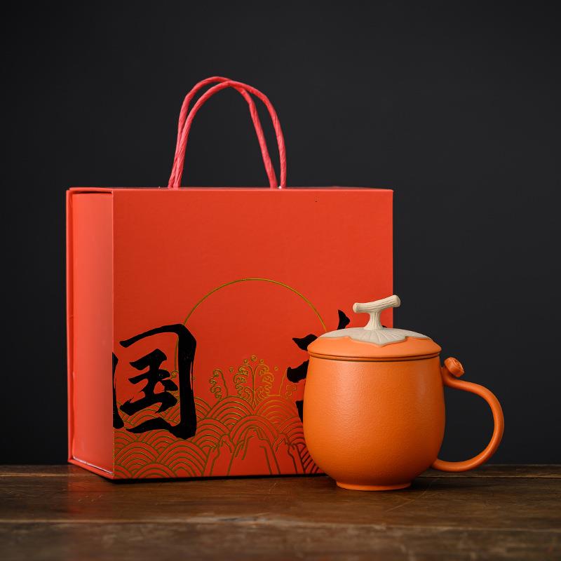 国庆中秋节教师节茶水分离泡茶杯子陶瓷磨砂家用带盖过滤个人