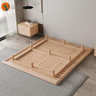 悬浮床北欧白蜡木无床头床架子主卧简约全实木床双人床带灯